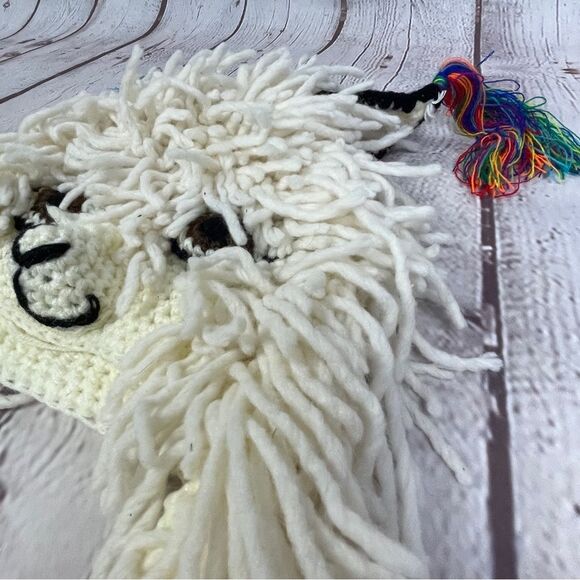Fun alpaca llama animal knit novelty costume ski hat with ear flaps, OS - Picture 7 of 10